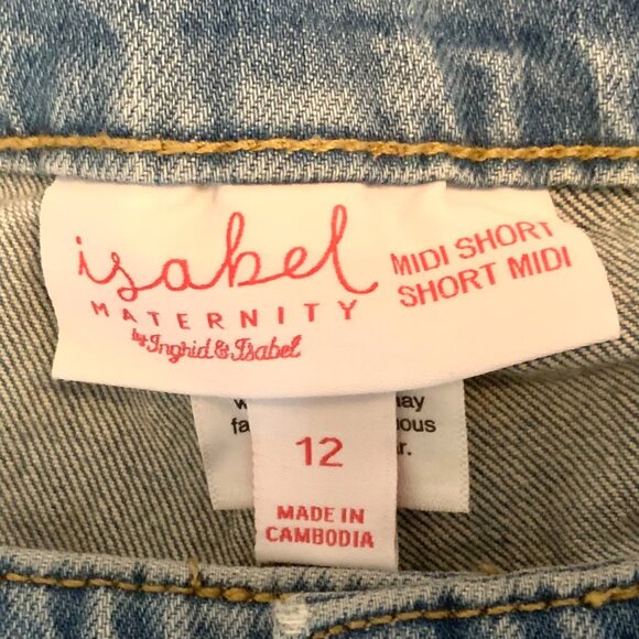 Isabel Maternity Midi Denim Shorts Light Wash Stretch Waistband Size 12 Casual - Picture 5 of 10